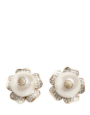 Dolce & Gabbana Gold Tone Maxi Faux Pearl Floral Clip-on Jewelry Earrings