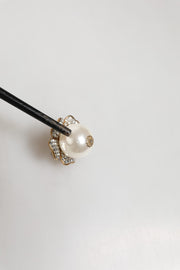 Dolce & Gabbana Gold Tone Maxi Faux Pearl Floral Clip-on Jewelry Earrings