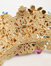 Dolce & Gabbana Gold Brass Crystal Floral Hortensia Crown Headband Tiara