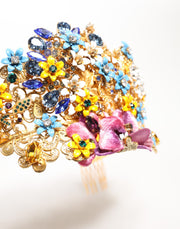 Dolce & Gabbana Gold Brass Crystal Floral Hortensia Crown Headband Tiara