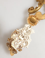 Dolce & Gabbana Gold Ceramic Crystal Cherub Baroque Pendant Necklace