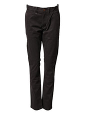 Sun68 Dark Brown Cotton Stretch Straight Mid Waist Trouser Pants