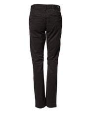 Sun68 Dark Brown Cotton Stretch Straight Mid Waist Trouser Pants