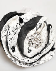 Dolce & Gabbana Black White Silk Floral Lace Crystal Accessory Hair Claw