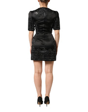 Dolce & Gabbana Black Embellished Short Sleeve Sheath Dress