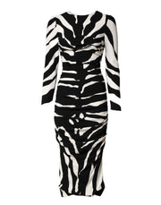 Dolce & Gabbana Black White Zebra Viscose Sheath Midi Dress