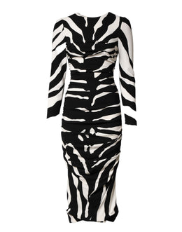 Dolce & Gabbana Black White Zebra Viscose Sheath Midi Dress