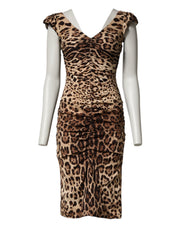 Dolce & Gabbana Brown Leopard Sleeveless Sheath Midi Dress