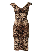 Dolce & Gabbana Brown Leopard Sleeveless Sheath Midi Dress