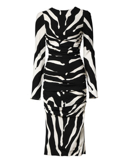 Dolce & Gabbana Black White Zebra Viscose Sheath Midi Dress
