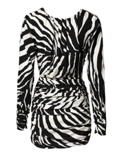 Dolce & Gabbana Black White Zebra Silk Sheath Mini Dress