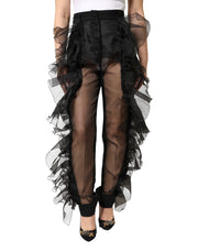 Dolce & Gabbana Black High Waist Tulle Wool Trouser Pants