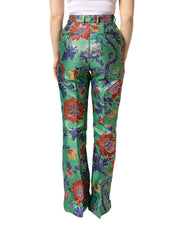 Dolce & Gabbana Green Floral Polyester BootCut Trouser Pants