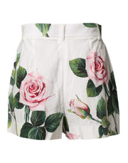 Dolce & Gabbana White Floral Print High Waist Hotpants Short