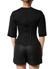 Dolce & Gabbana Black Cotton Bustier Corset Short Sleeves T-shirt