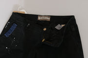 John Galliano Black Low Waist White Paint Skinny Denim Pants Jeans