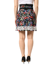 Dolce & Gabbana Black Floral Lace Cotton HighWaist Mini Skirt