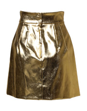 Dolce & Gabbana Gold Acetate Crystal High Waist Mini Skirt