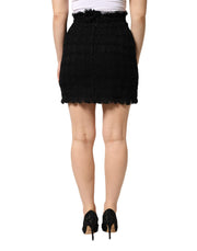 Dolce & Gabbana Black Nylon High Waist Open-Stitch Mini Skirt