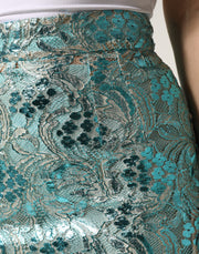 Dolce & Gabbana Blue Floral Brocade High Waist Mini Skirt