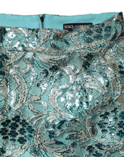 Dolce & Gabbana Blue Floral Brocade High Waist Mini Skirt