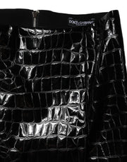 Dolce & Gabbana Black Croc Faux-Leather Mid Waist Midi Skirt