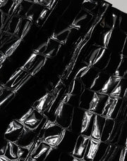 Dolce & Gabbana Black Croc Faux-Leather Mid Waist Midi Skirt