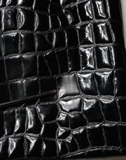 Dolce & Gabbana Black Croc Faux-Leather Mid Waist Midi Skirt