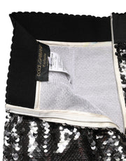 Dolce & Gabbana Metallic Gray Sequin High Waist Mermaid Skirt