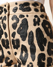 Dolce & Gabbana Beige Leopard Nylon Bermuda Mini Shorts