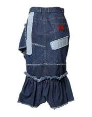 Dolce & Gabbana Blue Patchwork Layered Denim Midi Skirt