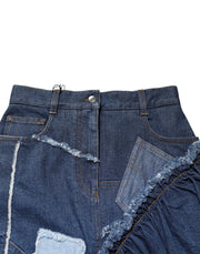Dolce & Gabbana Blue Patchwork Layered Denim Midi Skirt