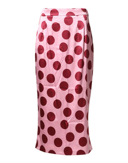 Dolce & Gabbana Pink Polka Dot Silk Pencil Cut Midi Skirt