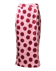 Dolce & Gabbana Pink Polka Dot Silk Pencil Cut Midi Skirt