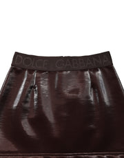 Dolce & Gabbana Dark Brown Cotton Fitted High Waist Mini Skirt