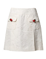 Dolce & Gabbana White Floral Brocade High Waist Mini Skirt