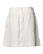 Dolce & Gabbana White Floral Brocade High Waist Mini Skirt