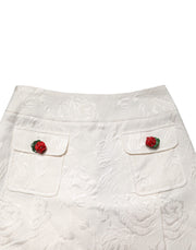 Dolce & Gabbana White Floral Brocade High Waist Mini Skirt
