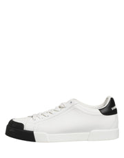 Dolce & Gabbana Black White Leather Low Top Sneakers Shoes