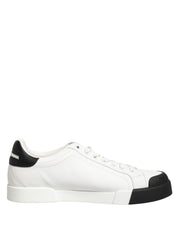 Dolce & Gabbana Black White Leather Low Top Sneakers Shoes