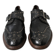 Dolce & Gabbana Black Leather Monk Strap Studded Dress Shoes
