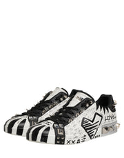 Dolce & Gabbana Black White Studded Low Top Sneakers Shoes