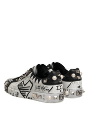 Dolce & Gabbana Black White Studded Low Top Sneakers Shoes