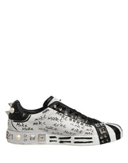 Dolce & Gabbana Black White Studded Low Top Sneakers Shoes
