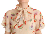 Red Valentino Beige Ascot Collar Short Sleeves Aline Mini Dress