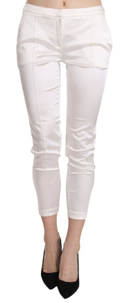 Elisabetta Franchi White Low Waist Cropped Skinny Trouser Pants