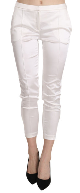 Elisabetta Franchi White Low Waist Cropped Skinny Trouser Pants