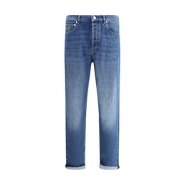 Brunello Cucinelli Blue Cotton Straight-Leg Jeans