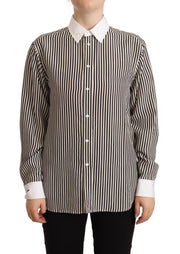Polo Ralph Lauren Black White Striped Long Sleeves Collared Top