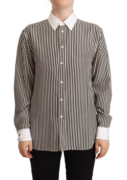 Polo Ralph Lauren Black White Striped Long Sleeves Collared Top